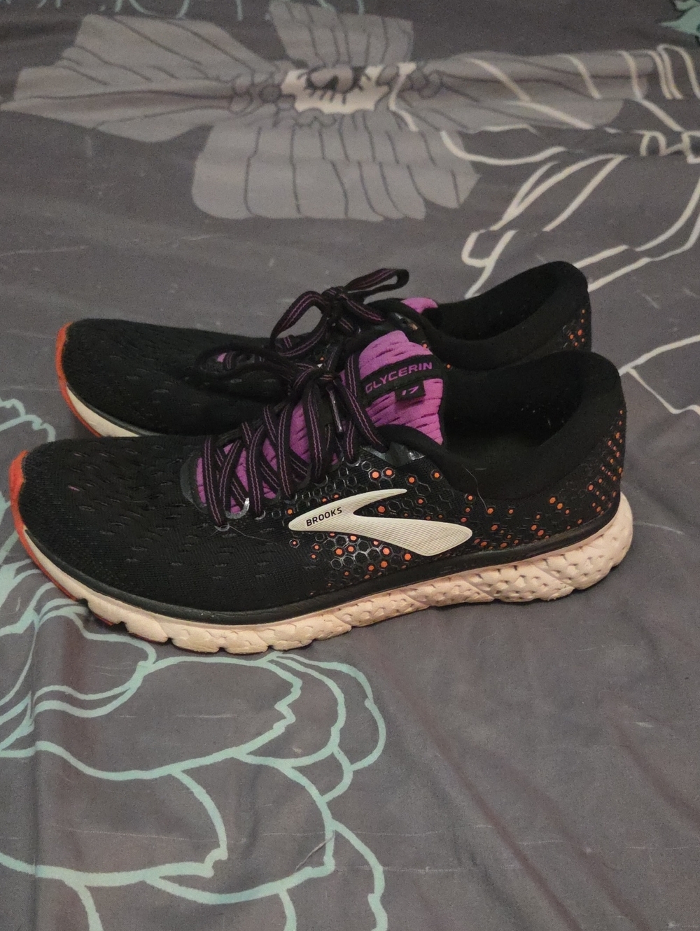 Brooks Women’s Glycerin Running Shoes - Black with Purple and Orange Details